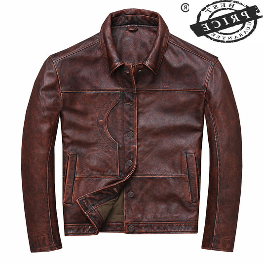 Winter Autumn Genuine Leather Jacket Men Streetweaar Real Sheepskin Coat Man Moto Biker Vintage Cow Leather Jackets U-YYD