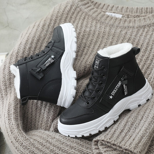 Winter Boots Women Snow Boots 2021 Fashion Black White Leather Platform Shoes Woman Ankle Boots Ladies Warm Fur Casual Sneakers
