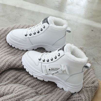 Winter Boots Women Snow Boots 2021 Fashion Black White Leather Platform Shoes Woman Ankle Boots Ladies Warm Fur Casual Sneakers