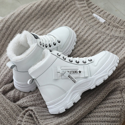 Winter Boots Women Snow Boots 2021 Fashion Black White Leather Platform Shoes Woman Ankle Boots Ladies Warm Fur Casual Sneakers