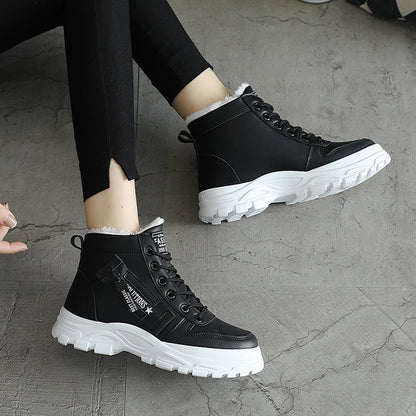 Winter Boots Women Snow Boots 2021 Fashion Black White Leather Platform Shoes Woman Ankle Boots Ladies Warm Fur Casual Sneakers