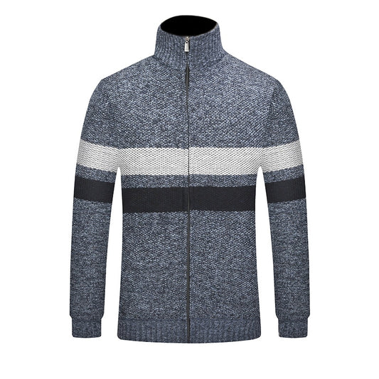 Winter Striped Fashion Thick Sweaters Male Cardigan Warm Autumn Men Brand Stand Collar Coat Homme Sweaters Casual Slim Windproof