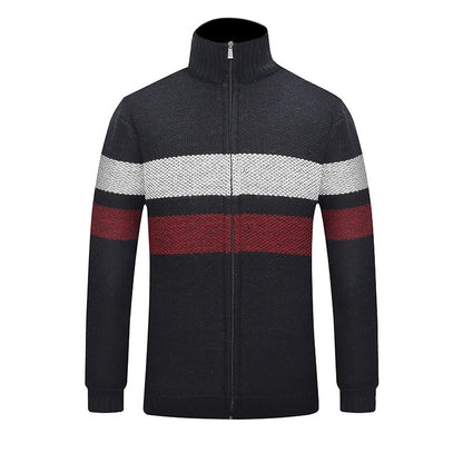 Winter Striped Fashion Thick Sweaters Male Cardigan Warm Autumn Men Brand Stand Collar Coat Homme Sweaters Casual Slim Windproof