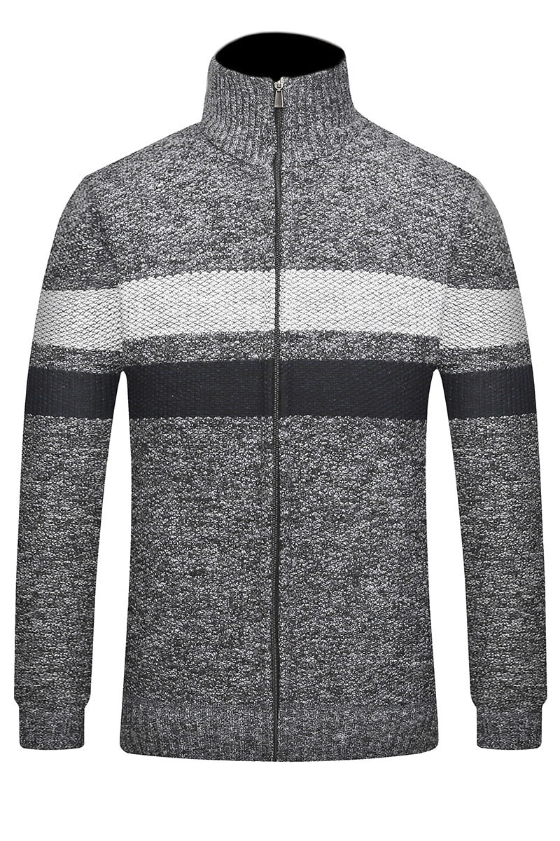 Winter Striped Fashion Thick Sweaters Male Cardigan Warm Autumn Men Brand Stand Collar Coat Homme Sweaters Casual Slim Windproof