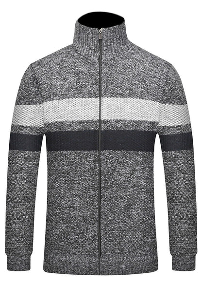 Winter Striped Fashion Thick Sweaters Male Cardigan Warm Autumn Men Brand Stand Collar Coat Homme Sweaters Casual Slim Windproof