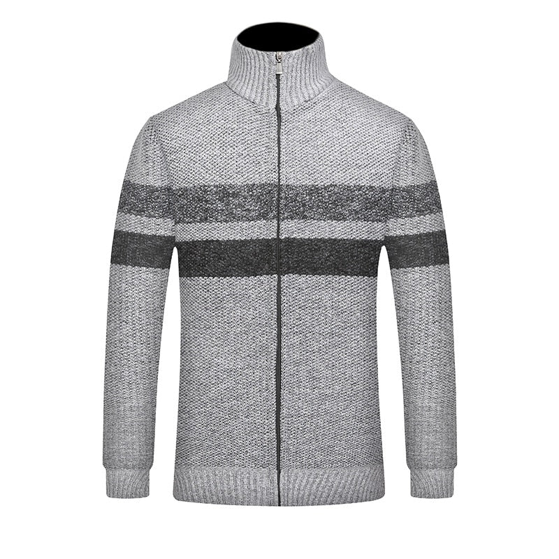 Winter Striped Fashion Thick Sweaters Male Cardigan Warm Autumn Men Brand Stand Collar Coat Homme Sweaters Casual Slim Windproof