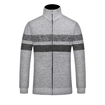 Winter Striped Fashion Thick Sweaters Male Cardigan Warm Autumn Men Brand Stand Collar Coat Homme Sweaters Casual Slim Windproof
