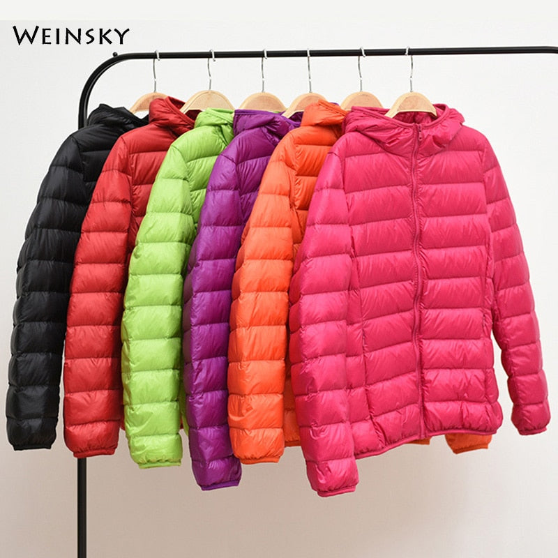 Winter Women Ultralight Thin Down Jacket White Duck Down Hooded Jackets Long Sleeve Warm Coat Parka Female Portable Outwear