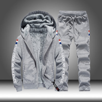 Winter Casual Men Hoodies Sweater + Pants Tracksuits Warm Plus Thick Fleece Sportswear