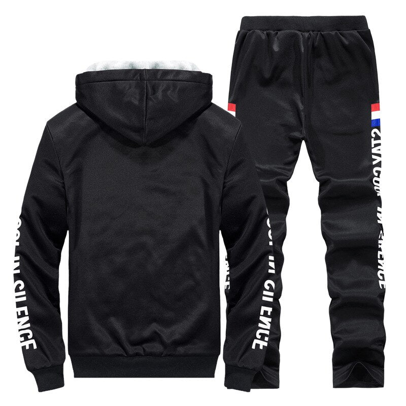 Winter Casual Men Hoodies Sweater + Pants Tracksuits Warm Plus Thick Fleece Sportswear