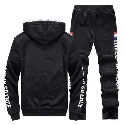 Winter Casual Men Hoodies Sweater + Pants Tracksuits Warm Plus Thick Fleece Sportswear