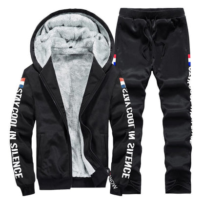 Winter Casual Men Hoodies Sweater + Pants Tracksuits Warm Plus Thick Fleece Sportswear