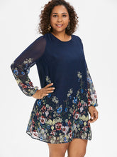 Cargar imagen en el visor de la galería, Wipalo Navy Blue Plus Size Floral Embroidery Tunic Dress Spring Summer Elegant Large Sizes Tribal Flower Print Vocation Dress
