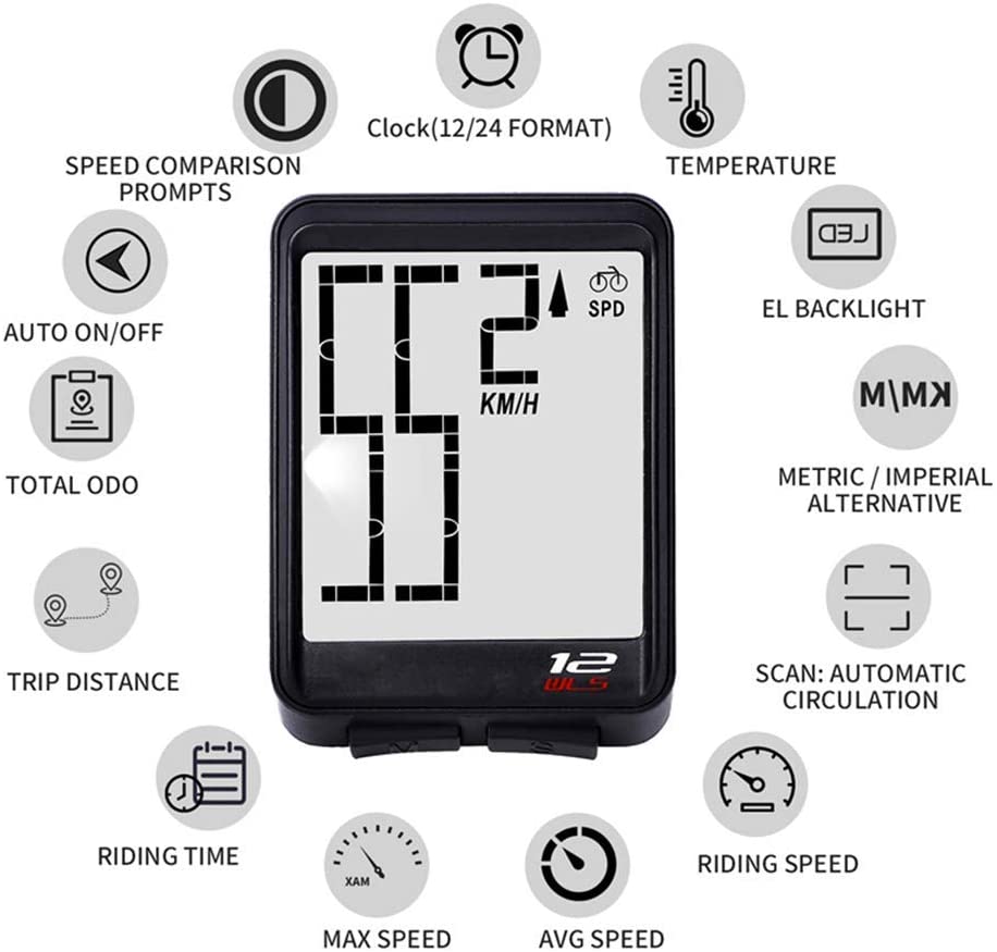 Wireless Bike Computer Bicycle Speedometer Waterproof LCD Stopwatch Backlight Automatic Wake-Up & Multi-Functions Distance, Time