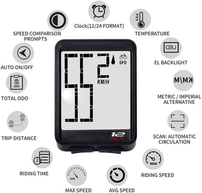 Wireless Bike Computer Bicycle Speedometer Waterproof LCD Stopwatch Backlight Automatic Wake-Up & Multi-Functions Distance, Time