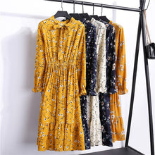 將圖片載入圖庫檢視器 Wixra Chiffon Dress Stand Neck Floral Print Dress Ruffles Long Sleeve Elegant Dresses S to XL For Women Spring Summer
