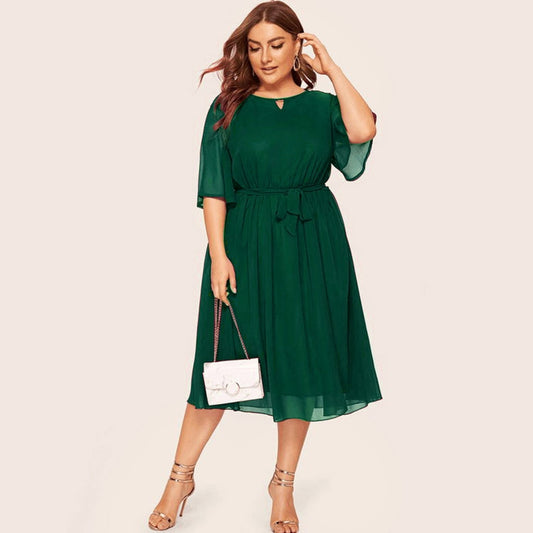 Womail Solid Color Women's Plus Size Dress Half Sleeve Loose Chiffon Knee Length O neck Party Casual Fashion Dress JUNE24 Vestido