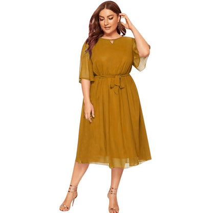 Womail Solid Color Women's Plus Size Dress Half Sleeve Loose Chiffon Knee Length O neck Party Casual Fashion Dress JUNE24 Vestido