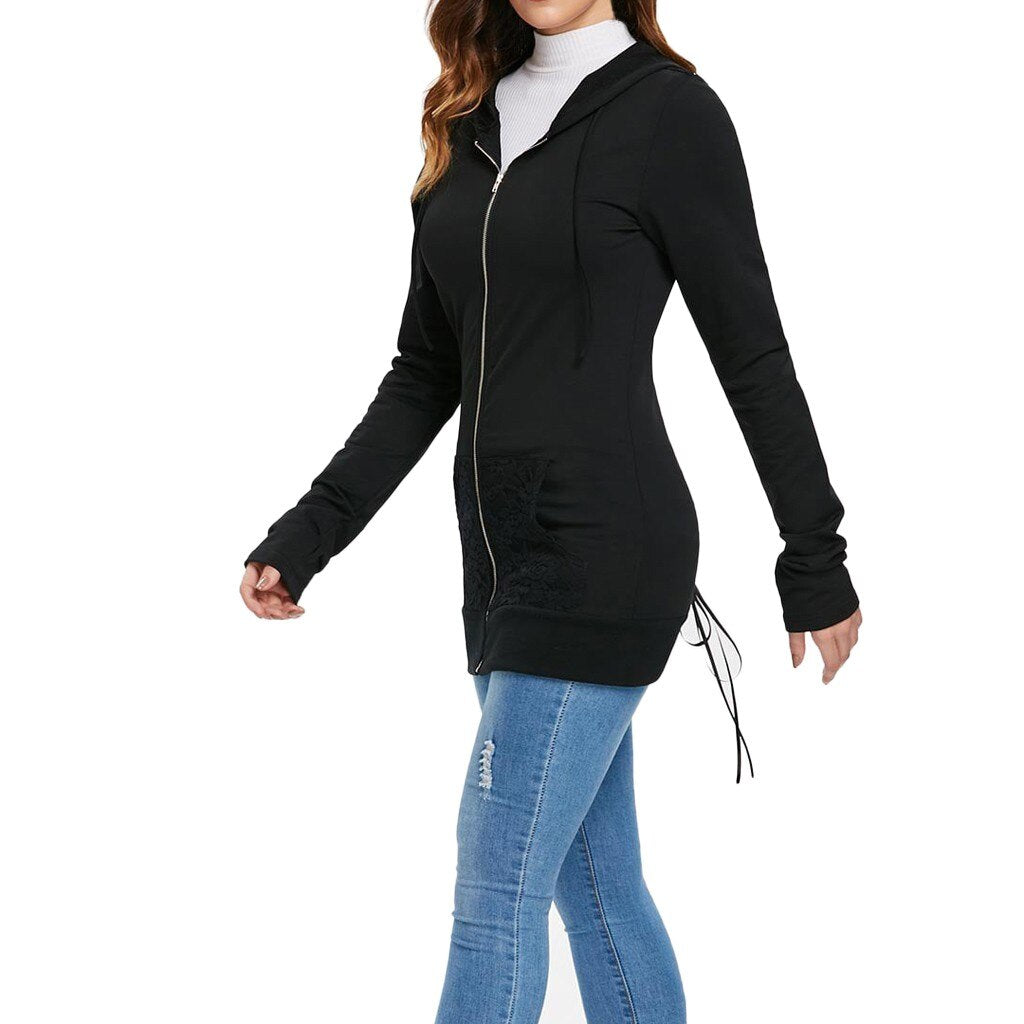 Womail Sweatshirts  Women's Hoodie Sweater Bandage Long Sleeve Casual Blouse Lace Up Back Zip Up Women's Hoodie Sweatshirt Dec18