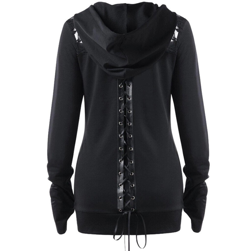 Womail Sweatshirts  Women's Hoodie Sweater Bandage Long Sleeve Casual Blouse Lace Up Back Zip Up Women's Hoodie Sweatshirt Dec18