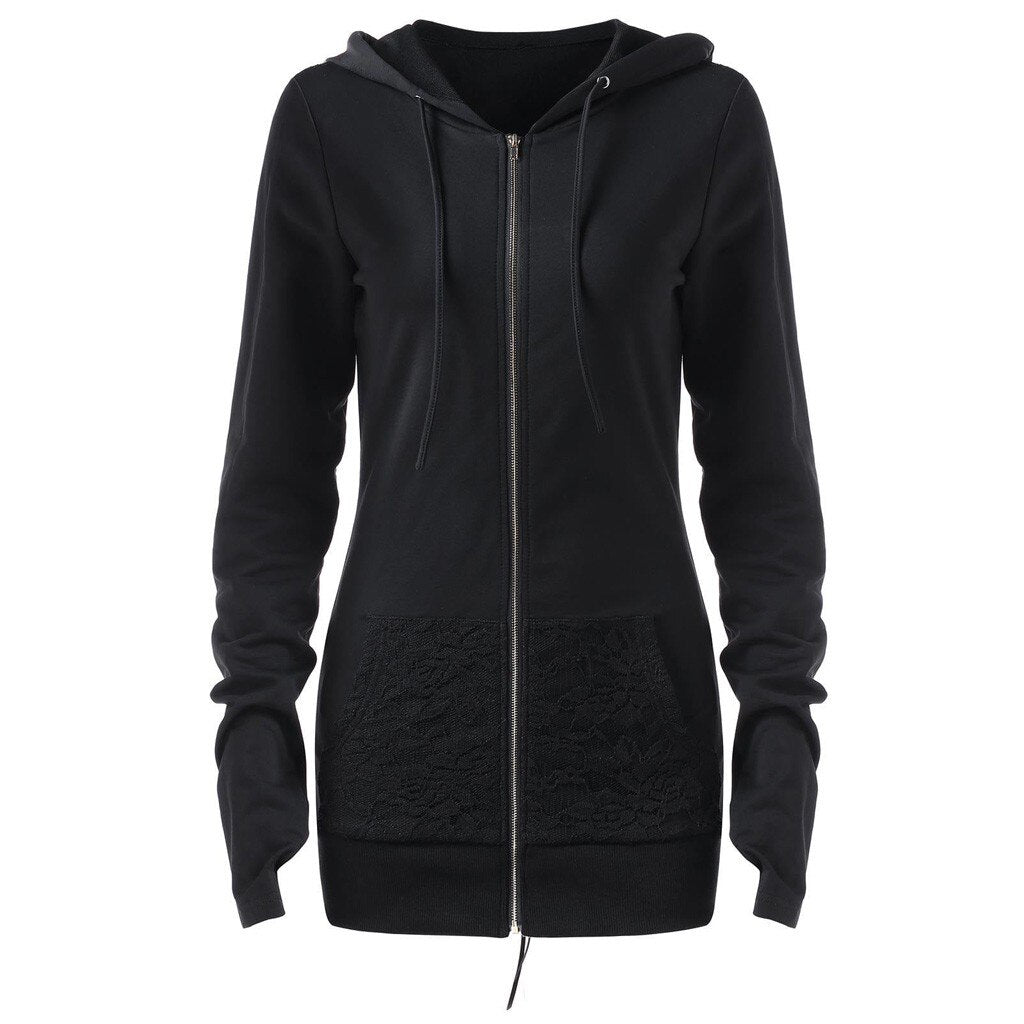 Womail Sweatshirts  Women's Hoodie Sweater Bandage Long Sleeve Casual Blouse Lace Up Back Zip Up Women's Hoodie Sweatshirt Dec18