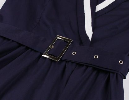 Women's 3/4 Quarter Sleeves Wrap Dress. Surplice v Neck Autumn Winter Dress Navy Sailor Dress Office Lady Work Vintage Dress