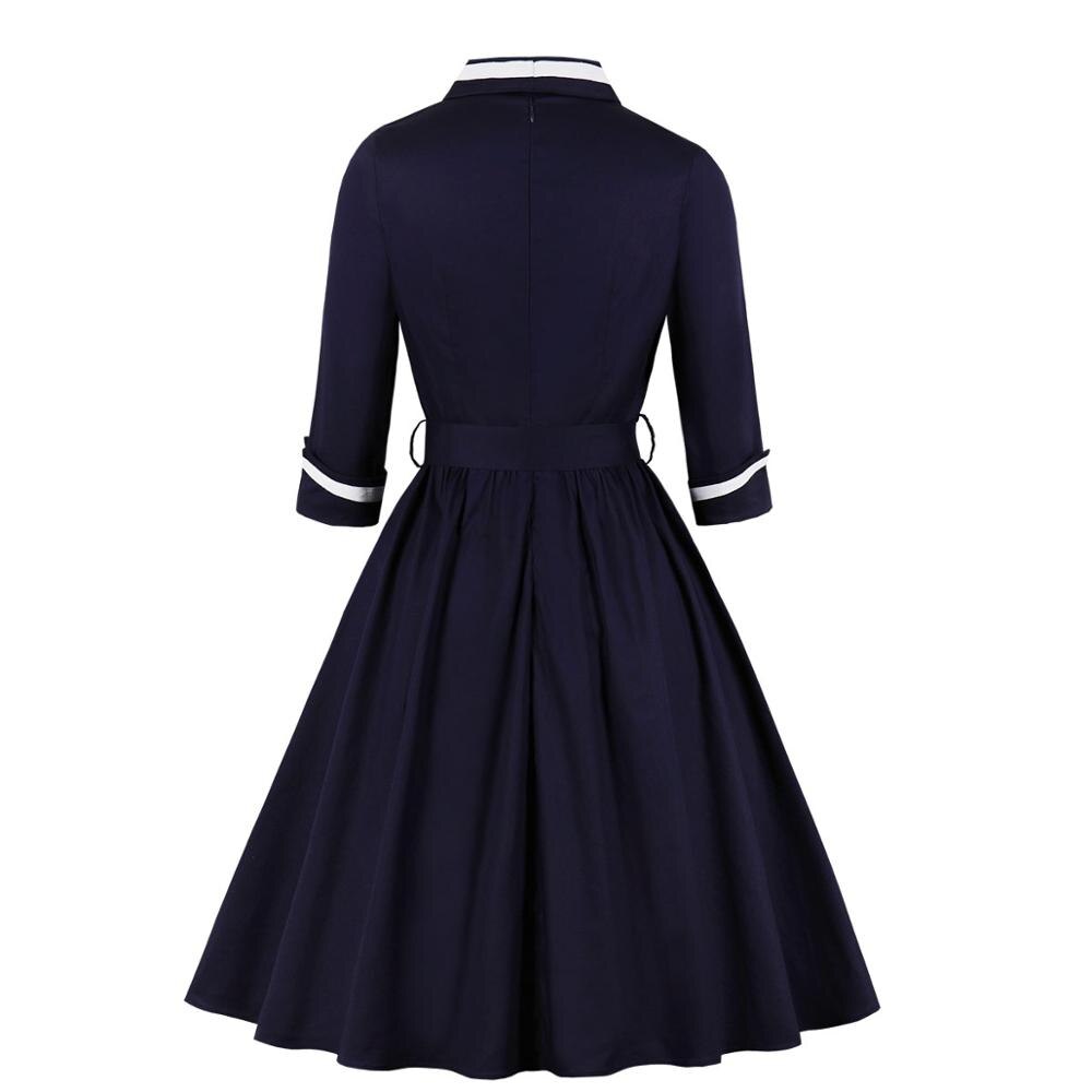 Women's 3/4 Quarter Sleeves Wrap Dress. Surplice v Neck Autumn Winter Dress Navy Sailor Dress Office Lady Work Vintage Dress