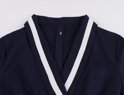 Women's 3/4 Quarter Sleeves Wrap Dress. Surplice v Neck Autumn Winter Dress Navy Sailor Dress Office Lady Work Vintage Dress