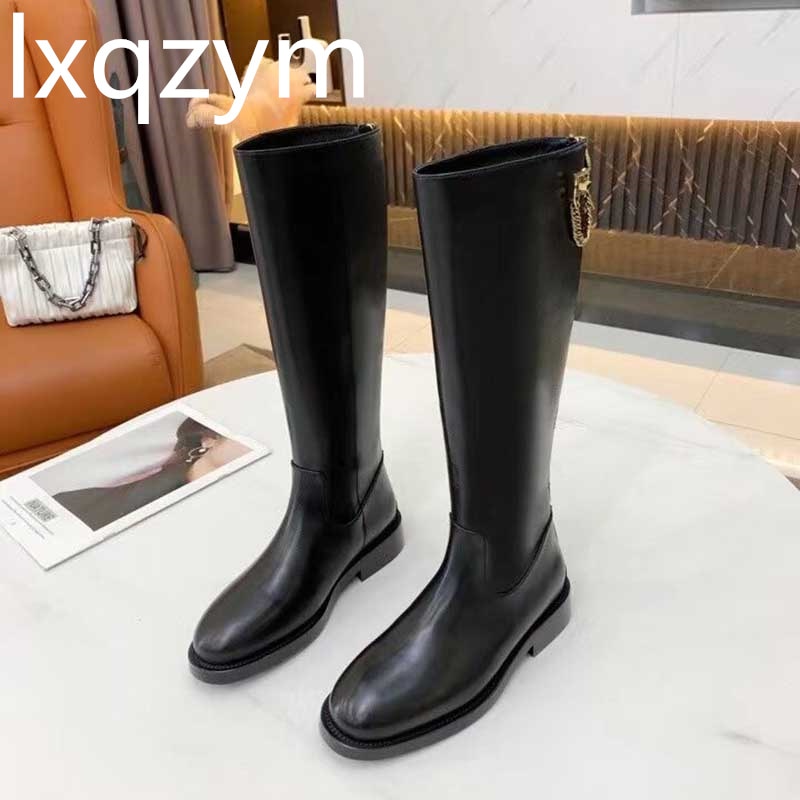 Woman Real Leather Ankle Boots Gold Matel Chains Designer Brand Boots Women Round Toe Low Heels Casual Flat Short Black Boots