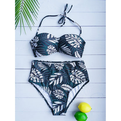 Women 2Pcs Swimsuit Tube Moulded Cup Push Up Bandeau Top High Waist Sexy Female Bodysuit Beachwear 2021 New Brand Swimwear