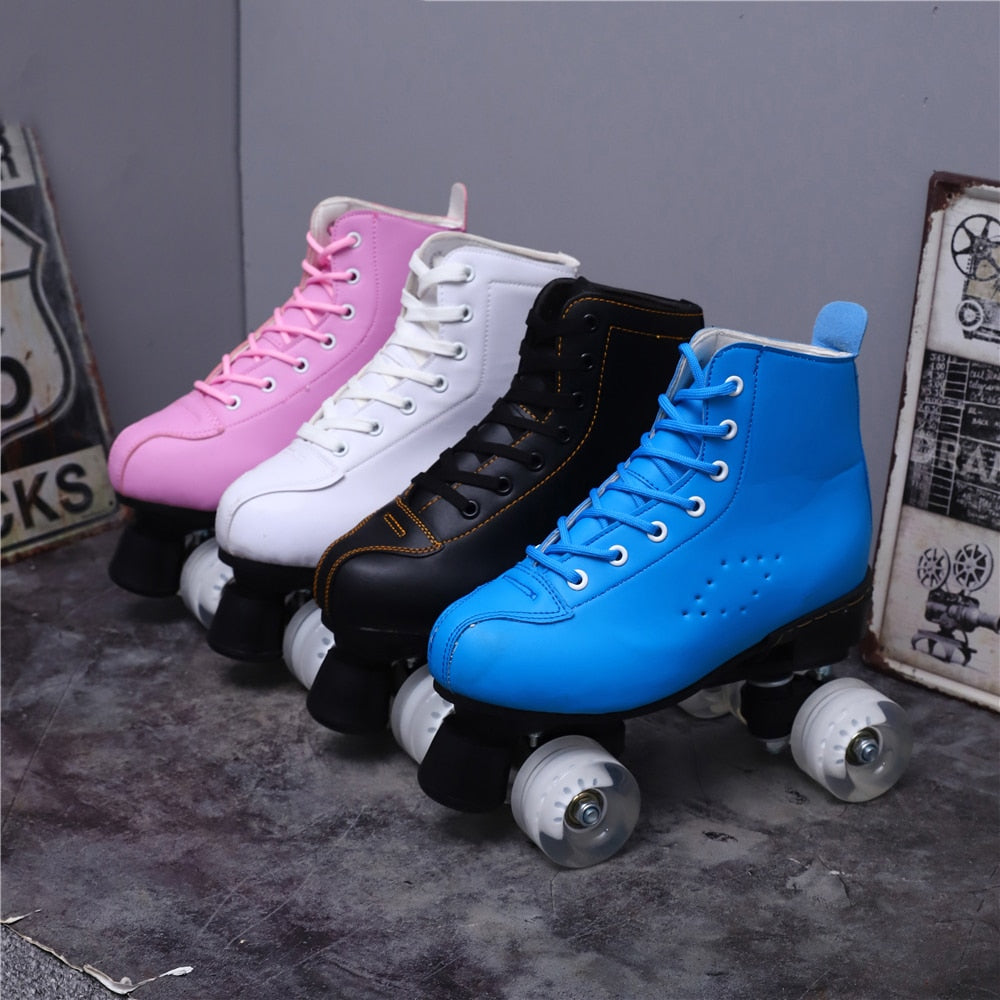 Women 6 Choice Pu Microfiber Roller Skates Skating Shoes Sliding Inline Quad Skates Sneakers Training Europe Size 2 Row 4 Wheels