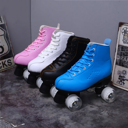 Women 6 Choice Pu Microfiber Roller Skates Skating Shoes Sliding Inline Quad Skates Sneakers Training Europe Size 2 Row 4 Wheels
