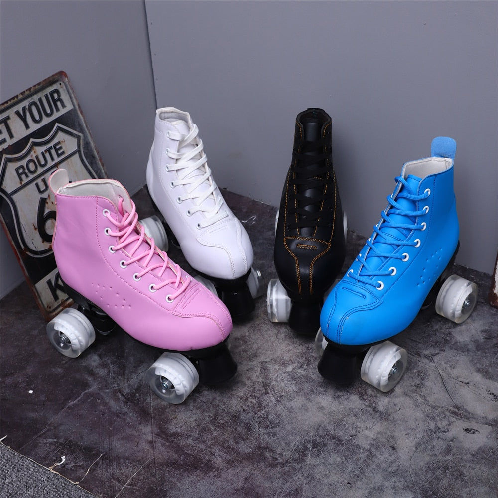 Women 6 Choice Pu Microfiber Roller Skates Skating Shoes Sliding Inline Quad Skates Sneakers Training Europe Size 2 Row 4 Wheels