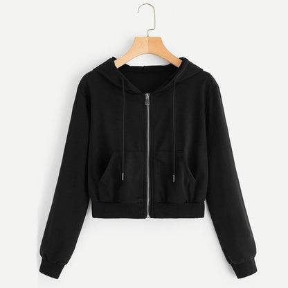 Women's Drawstring Hooded Long Sleeve Hoodie Sweater Zip Up Crop Casual Jacket Zipper Coat Outwear #L10