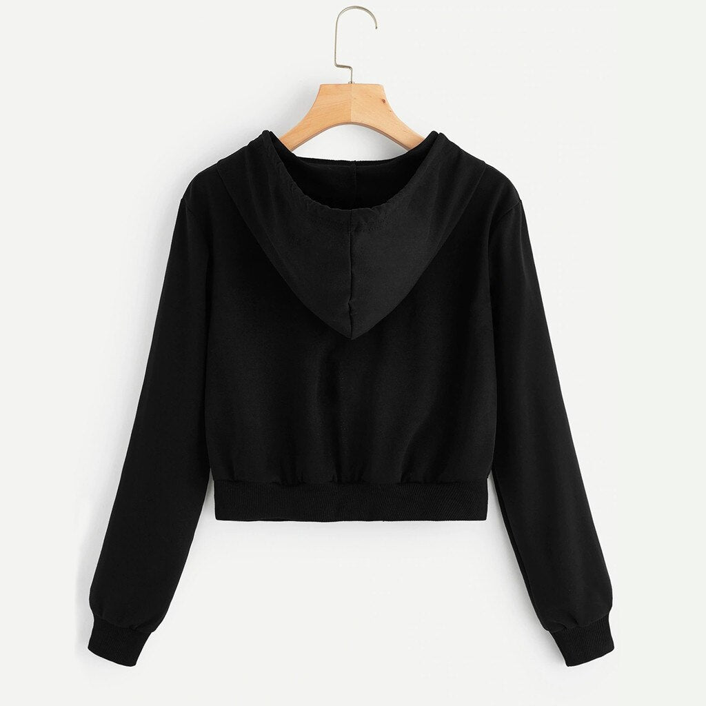 Women's Drawstring Hooded Long Sleeve Hoodie Sweater Zip Up Crop Casual Jacket Zipper Coat Outwear #L10