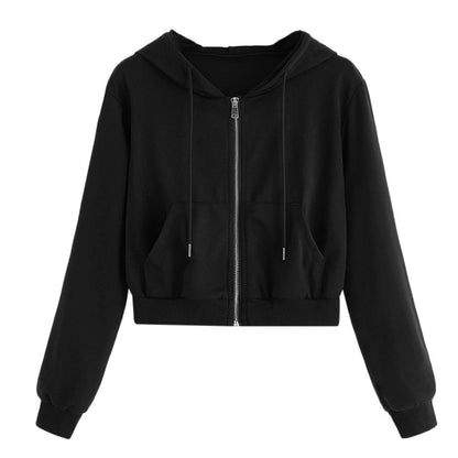 Women's Drawstring Hooded Long Sleeve Hoodie Sweater Zip Up Crop Casual Jacket Zipper Coat Outwear #L10
