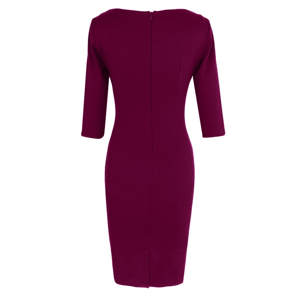 Women's Seven Point Formal Dress Casual V Neck Sleeve Front Fork Pencil Dress Elegant