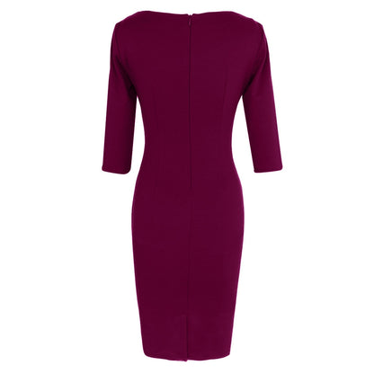 Women's Seven Point Formal Dress Casual V Neck Sleeve Front Fork Pencil Dress Elegant