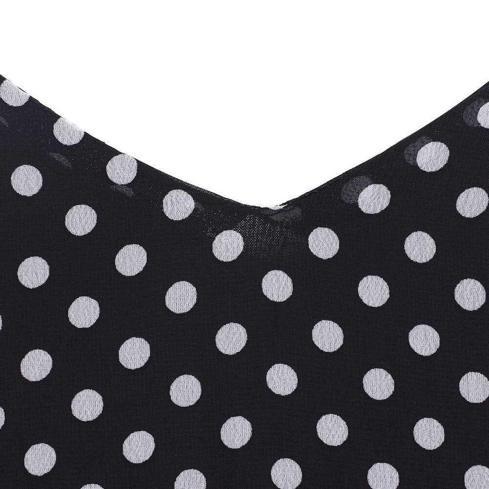 Women's Black Polka Dot Boho Dress Beach Wear Sleeveless Chiffon Strap Polka Dot Fashion Dress Ladies Long Maxi V-neck Beach Dress