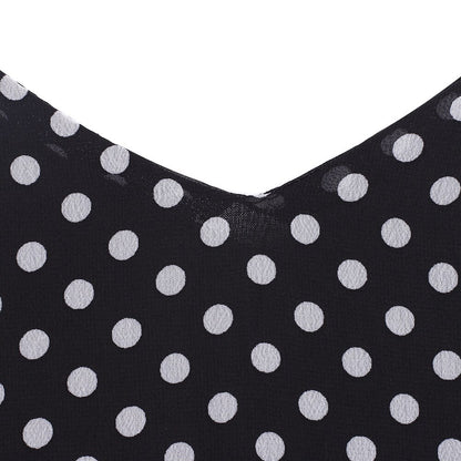 Women's Black Polka Dot Boho Dress Beach Wear Sleeveless Chiffon Strap Polka Dot Fashion Dress Ladies Long Maxi V-neck Beach Dress