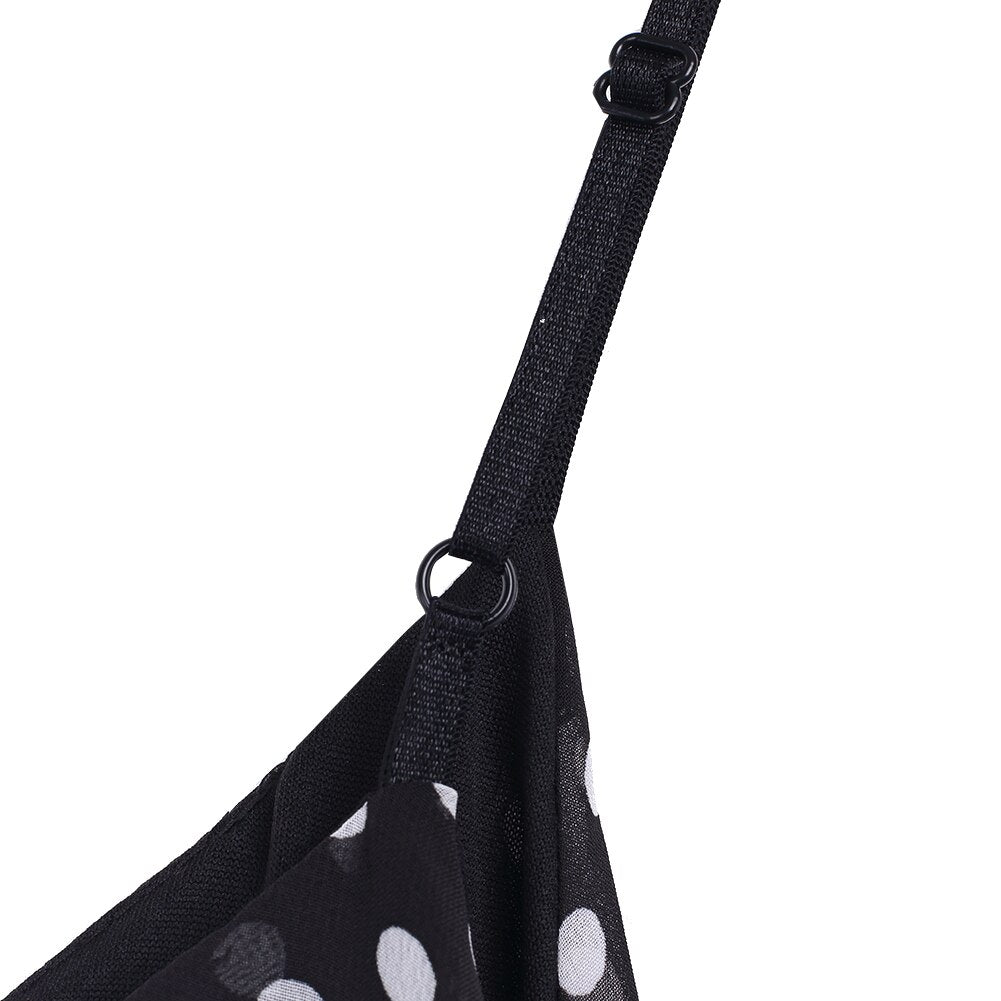 Women's Black Polka Dot Boho Dress Beach Wear Sleeveless Chiffon Strap Polka Dot Fashion Dress Ladies Long Maxi V-neck Beach Dress