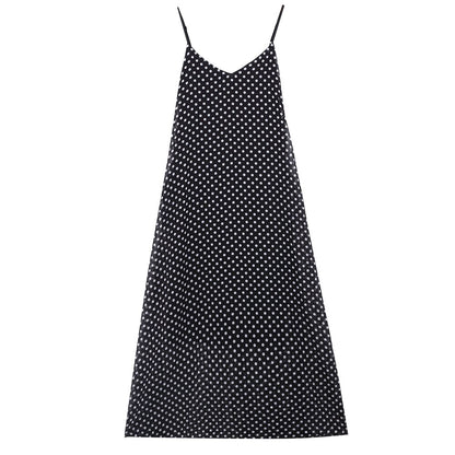 Women's Black Polka Dot Boho Dress Beach Wear Sleeveless Chiffon Strap Polka Dot Fashion Dress Ladies Long Maxi V-neck Beach Dress