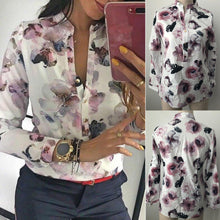 Load image into Gallery viewer, Women Blouses 2019 Fashion Long Sleeve Round Collar Office Shirt Floral Printed Shirt Casual Tops Plus Size XL Blusas Femininas
