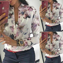 Load image into Gallery viewer, Women Blouses 2019 Fashion Long Sleeve Round Collar Office Shirt Floral Printed Shirt Casual Tops Plus Size XL Blusas Femininas
