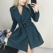 Cargar imagen en el visor de la galería, Women&#39;s Casual Sashes A Line Mini Dress Office Ladies Turn Down Collar OL Solid Dress 2019 Autumn Winter New Fashion Women Dress
