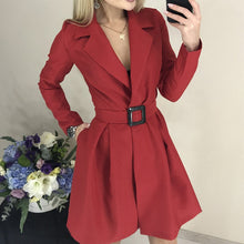 Cargar imagen en el visor de la galería, Women&#39;s Casual Sashes A Line Mini Dress Office Ladies Turn Down Collar OL Solid Dress 2019 Autumn Winter New Fashion Women Dress
