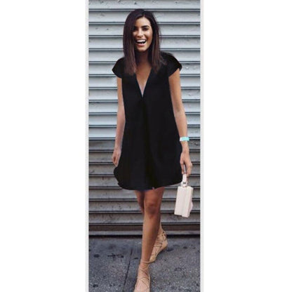 Women's Casual Short Sleeve V Neck Mini Dress 2019 Summer Lady Evening Dress Night Wear Loose Short Dresses