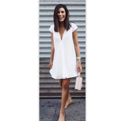 Women's Casual Short Sleeve V Neck Mini Dress 2019 Summer Lady Evening Dress Night Wear Loose Short Dresses