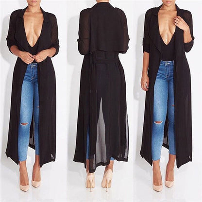 Women Casual Vintage Kimono Cardigan Ladies 2018 Summer Long Crochet Chiffon Kimono preto Loose Solid printed Blouse Tops Black