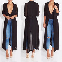 Load image into Gallery viewer, Women Casual Vintage Kimono Cardigan Ladies 2018 Summer Long Crochet Chiffon Kimono preto Loose Solid printed Blouse Tops Black
